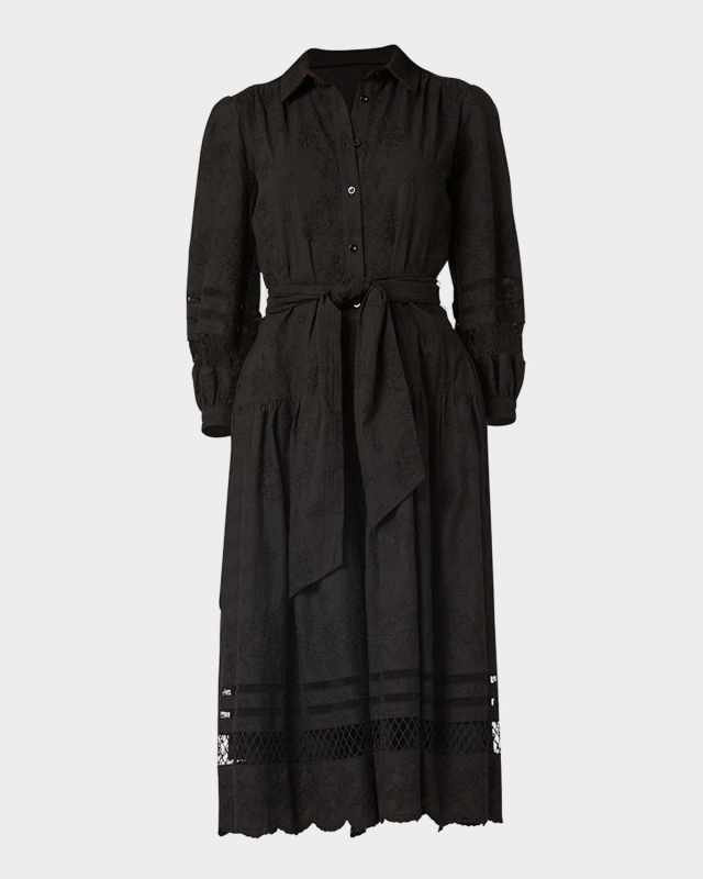 Magnolia Floral-Embroidered Midi Shirtdress